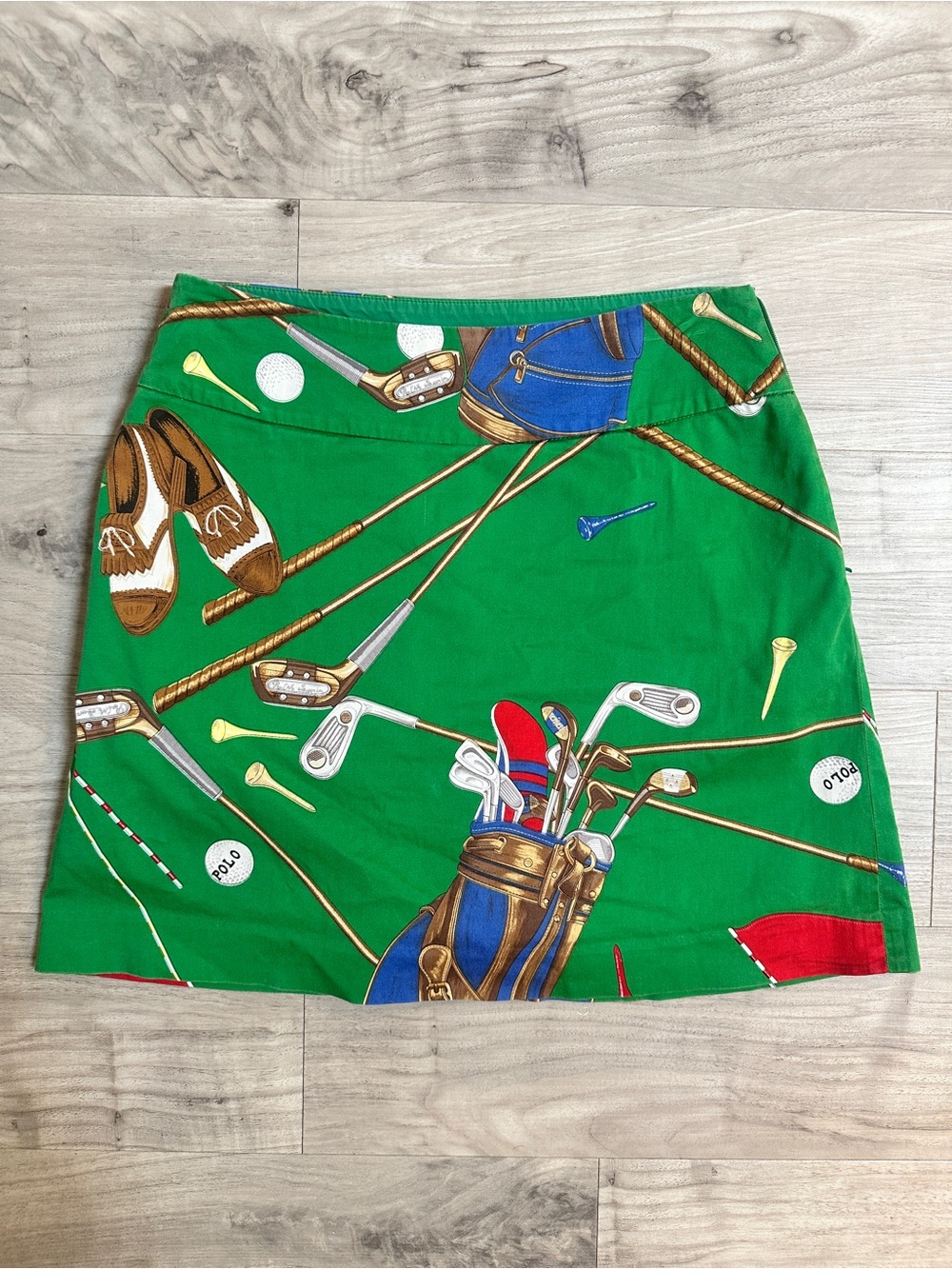 Ralph Lauren Golf-Print Mini Skirt in Green, Vintage Golf Skort